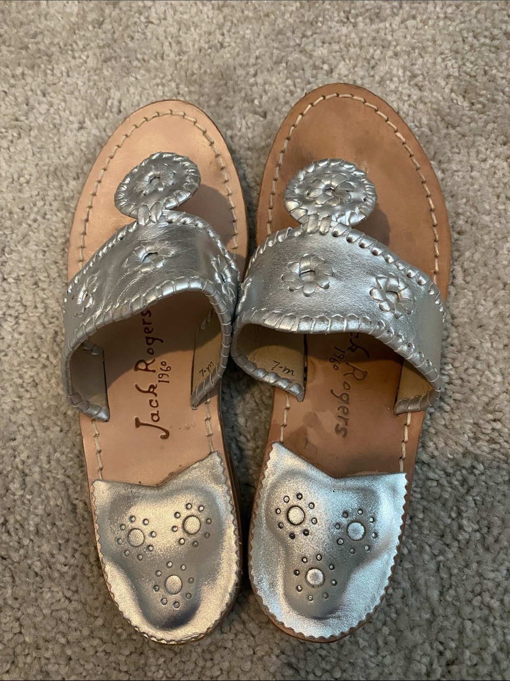 Jack Rogers Silver Leather Millie Sandals - Metallic Slide